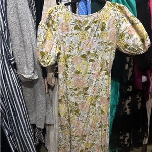 Who What Wear Floral Long Sleeve Dress - Pink and Green